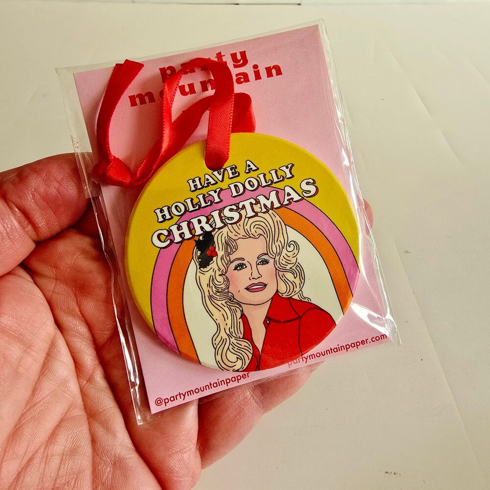 NIP Party Mountain Have a Holly Dolly Christmas Holiday Ornament Ceramic - Picture 2 of 5